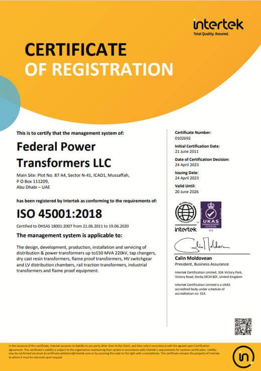 ISO 45001:2018 Occupational Health & Safety Certificate